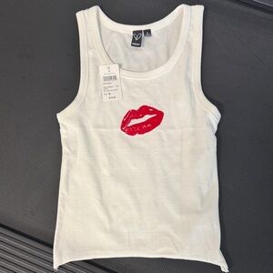 Windsor White Tank Top with Red Lip Print